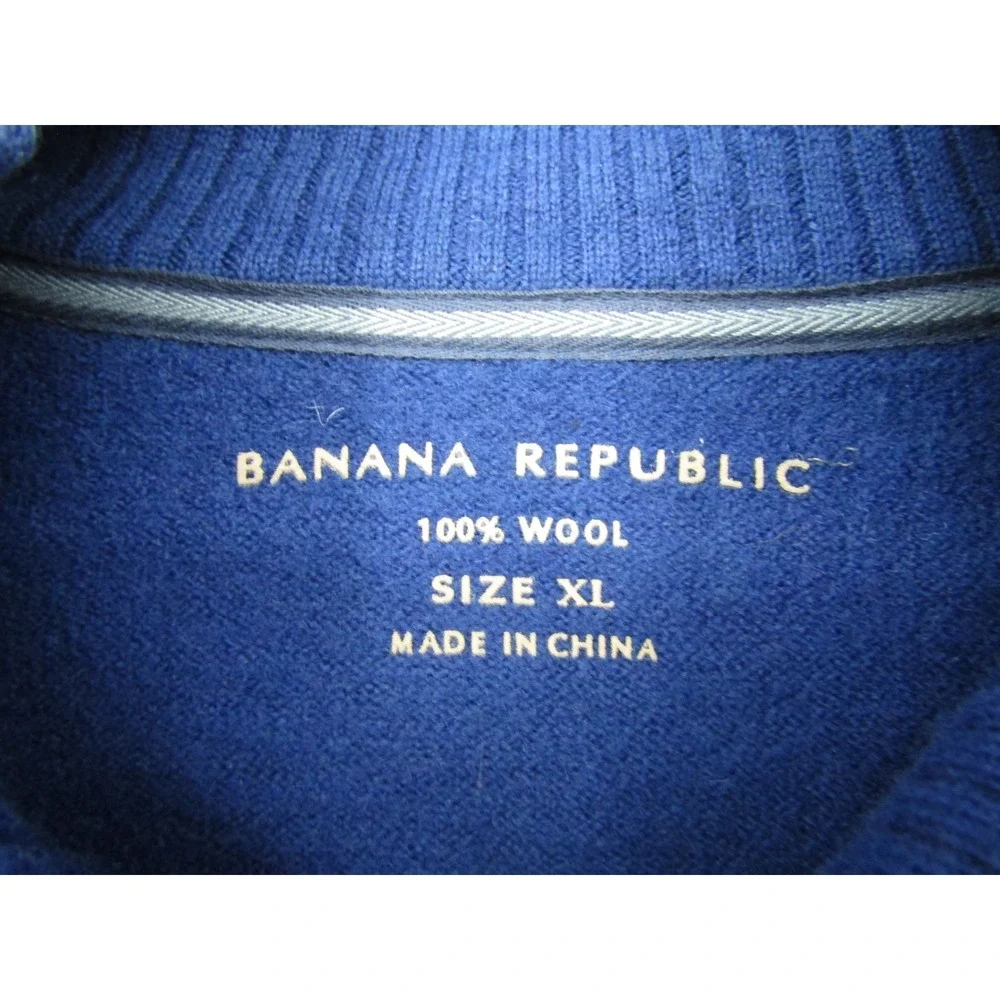Banana Republic Quarter Zip Sweater Mens XL Blue 100% Wool Old Money Preppy Fall